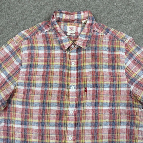 Levi's Button Up Shirt Men's Size M Multicolor Short Sleeve Plaid Wester Collar - Picture 4 of 7